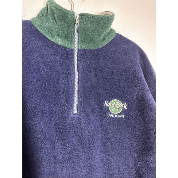 Hard Rock Cafe Cape Town Fleece Embroidered Pullover Size S 1/3 Zip Blue Green - Picture 2 of 10